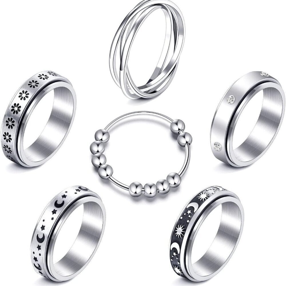 Fidget Rings for Anxiety 8pcs Stainless Steel Spinner Ring Anti Anxiety Ring Spi